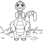 Gentle dinosaur with bow tie and butterfly