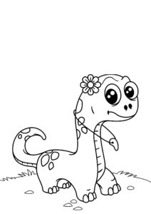 Gentle dinosaur with flower bow coloring page coloring page