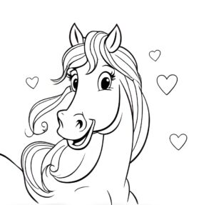 Gentle horse, hearts dance in air coloring page