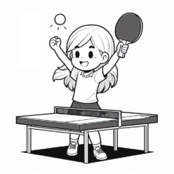 Girl celebrates table tennis win coloring page