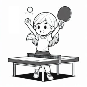 Girl celebrates table tennis win coloring page coloring page