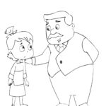 Girl & dad chat coloring page for kids