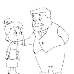 Girl & dad chat coloring page for kids