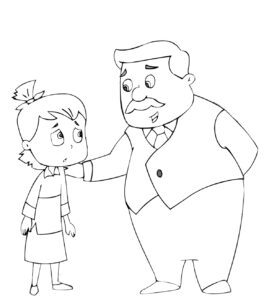 Girl & dad chat coloring page for kids coloring page