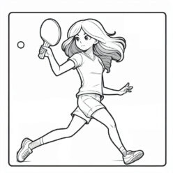 Girl plays table tennis coloring page