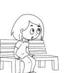 Girl sitting in park coloring page for kids