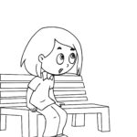 Girl sitting in park coloring page for kids