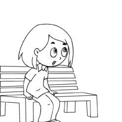 Girl sitting in park coloring page for kids