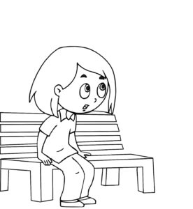 Girl sitting in park coloring page for kids coloring page