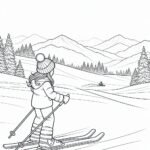 Girl skiing parallel turn coloring page