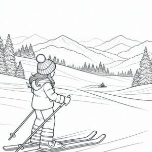 Girl skiing parallel turn coloring page coloring page