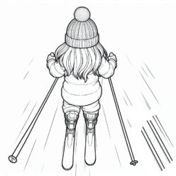 Girl skiing parallel turn coloring page