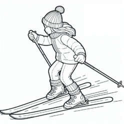 Girl skiing snow plow coloring page