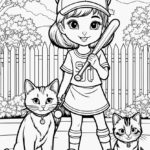 Girl, cat, kitten, baseball fun in the sun