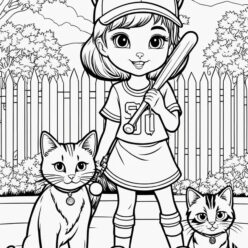 Girl, cat, kitten, baseball fun in the sun