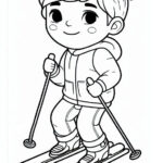 Happy boy skiing coloring page