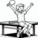 Happy boy cheers in table tennis coloring page