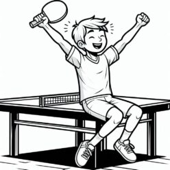 Happy boy cheers in table tennis coloring page