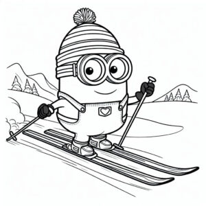 Happy minion skiing coloring page coloring page