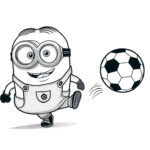 Happy minion kicking soccer ball coloring page