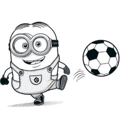 Happy minion kicking soccer ball coloring page Happy minion kicking soccer ball coloring page