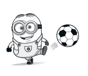 Happy minion kicking soccer ball coloring page coloring page