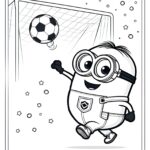 Happy minion scores soccer goal coloring page