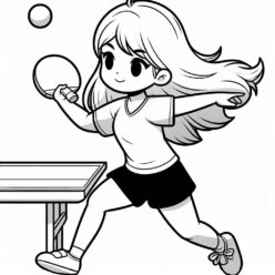 Happy table tennis long hair girl coloring page