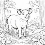 Happy pig in lush woodland habitat