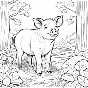 Happy pig in woodland coloring page coloring page