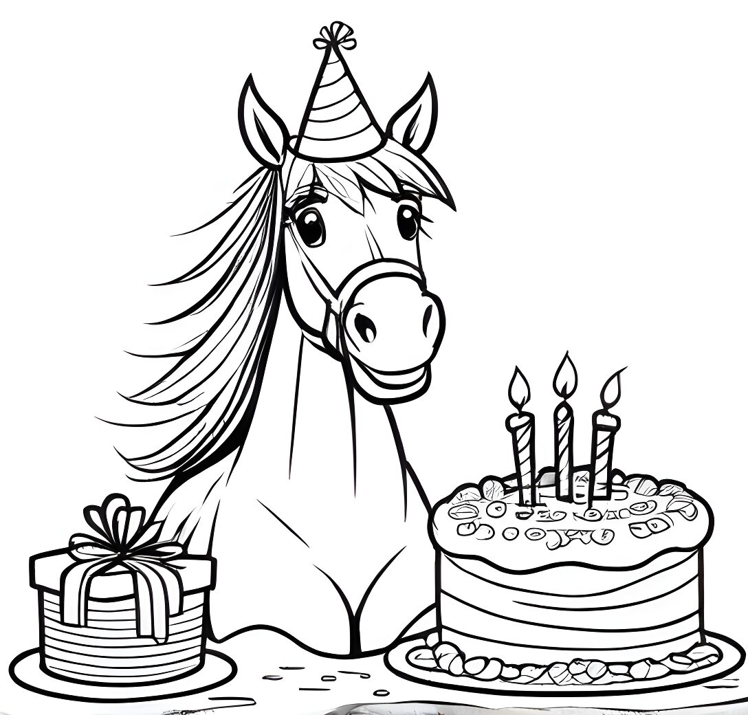 Horse birthday party: festive hat & cake