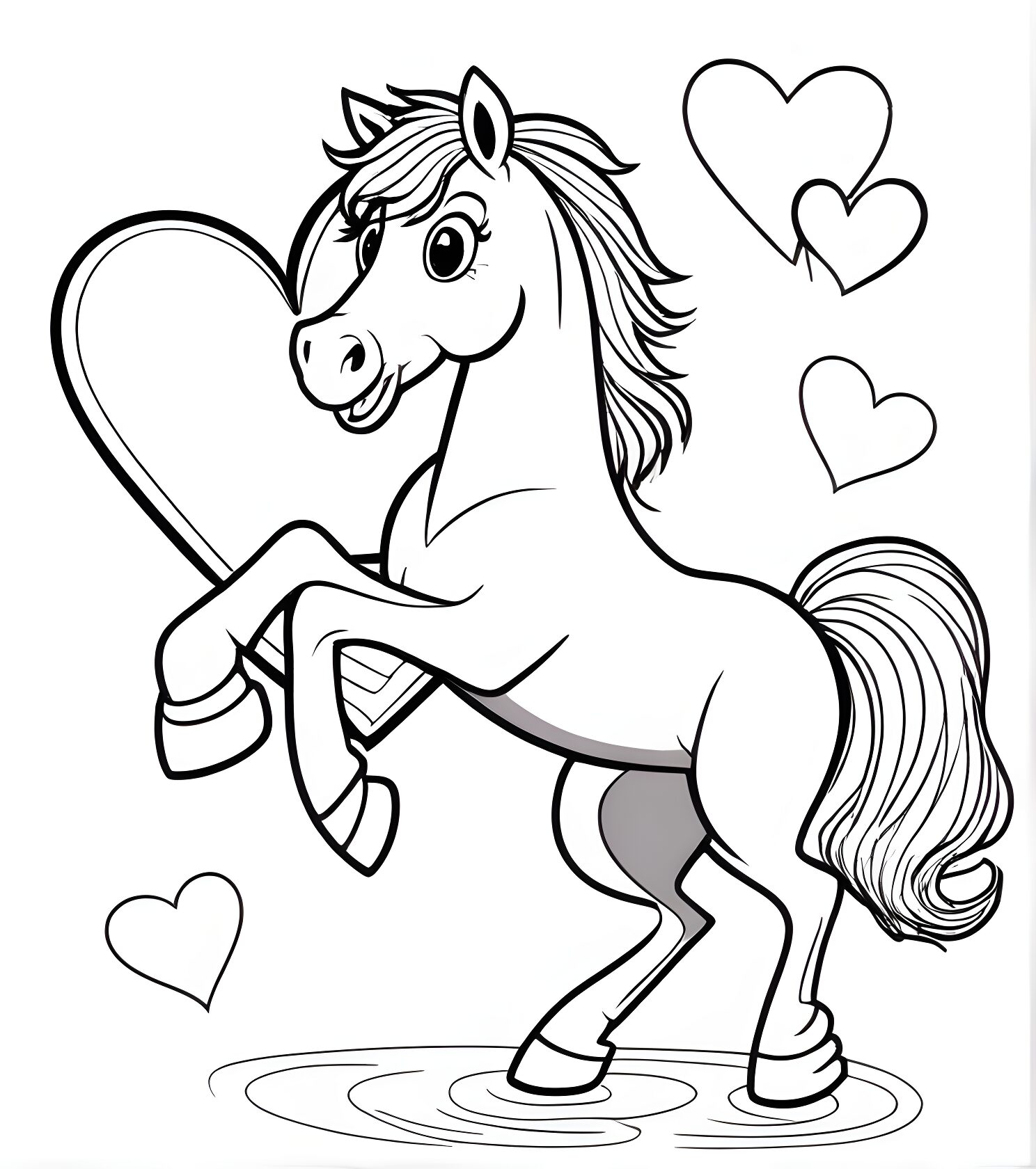 Horse gallops through field of hearts