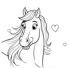 Horse portrait with swirling hearts coloring page