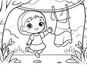 Joyful laundry day: a gentle breeze coloring page