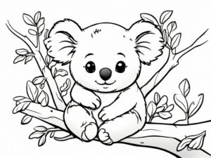 Koala enjoys eucalyptus feast on branch coloring page