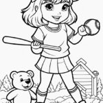 Little girl's baseball joy with teddy bear