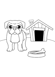 Loyal dog’s humble abode and bone coloring page