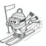 Minion skiing fun coloring page