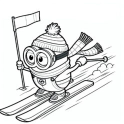 Minion skiing fun coloring page Minion skiing fun coloring page