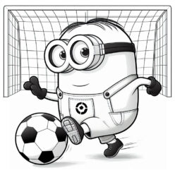 Soccer goal protected by minion coloring page