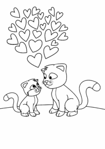 Mother cat & kitten love coloring page