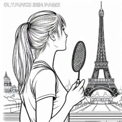 Badminton star anticipating Paris 2024 Olympics coloring page Badminton star eyes paris 2024 coloring page