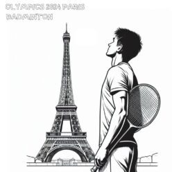 Badminton star anticipating Paris 2024 Olympics coloring page Badminton star eyes paris 2024 coloring page