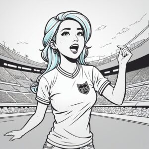 Passionate girl fan drums up stadium energy coloring page