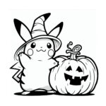 Pikachu witch holds glowing jack-o'-lantern