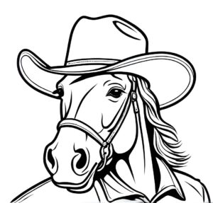 Cowboy hat horse: majestic portrait coloring page