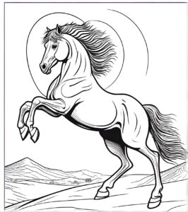 Powerful horse against nature’s canvas coloring page