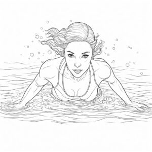 Powerful woman conquers water resistance coloring page