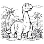 Prehistoric landscape, brontosaurus dinosaur coloring page