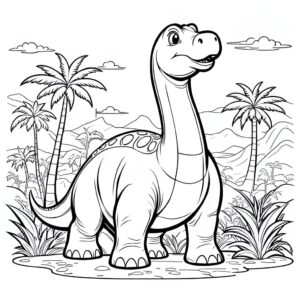 Prehistoric landscape, brontosaurus dinosaur coloring page coloring page